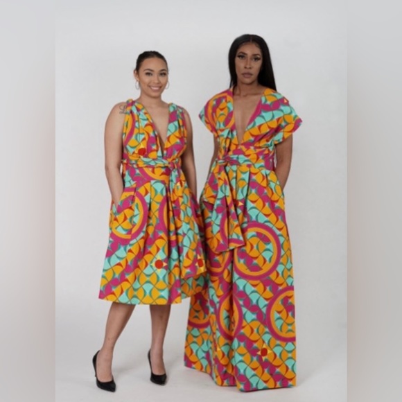 Orange Multicolor Handmade Cotton Infinity Midi Dress - Picture 5 of 5